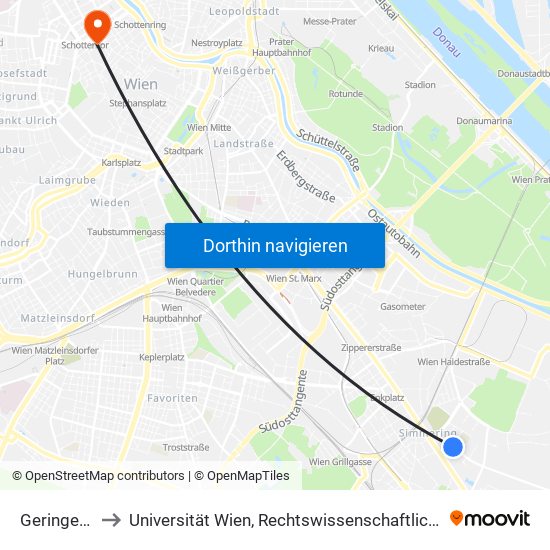 Geringergasse to Universität Wien, Rechtswissenschaftliche Fakultät (Juridicum) map