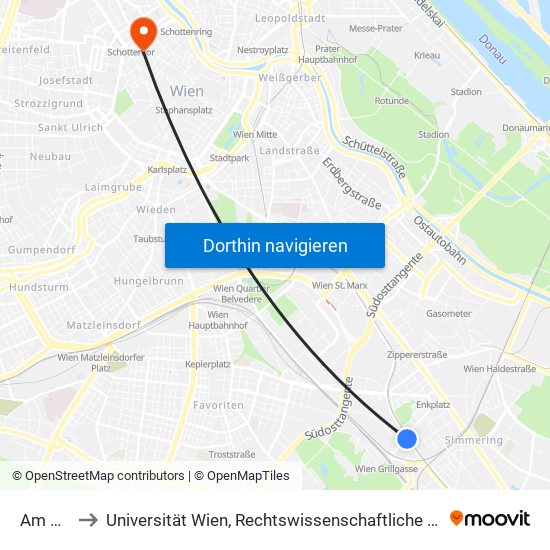 Am Kanal to Universität Wien, Rechtswissenschaftliche Fakultät (Juridicum) map