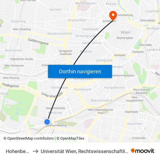 Hohenbergstraße to Universität Wien, Rechtswissenschaftliche Fakultät (Juridicum) map