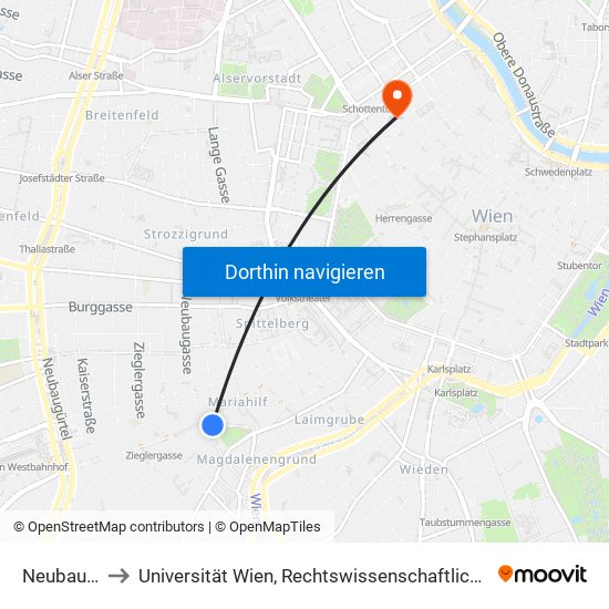 Neubaugasse to Universität Wien, Rechtswissenschaftliche Fakultät (Juridicum) map