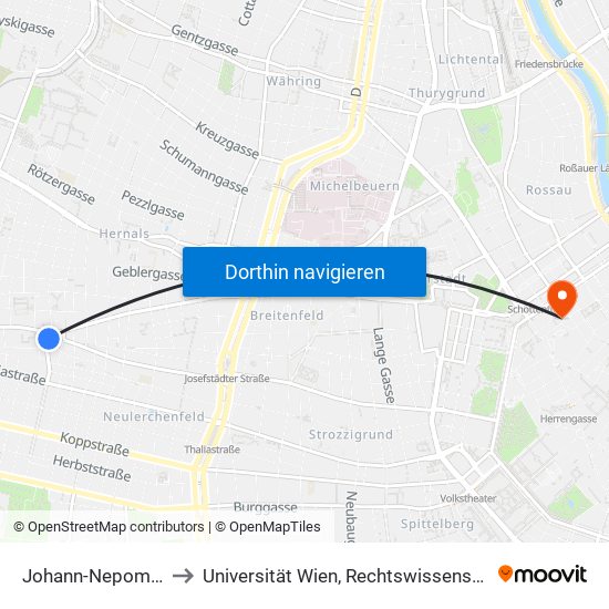 Johann-Nepomuk-Berger-Platz to Universität Wien, Rechtswissenschaftliche Fakultät (Juridicum) map