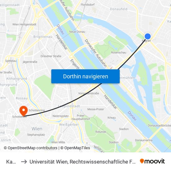 Kagran to Universität Wien, Rechtswissenschaftliche Fakultät (Juridicum) map