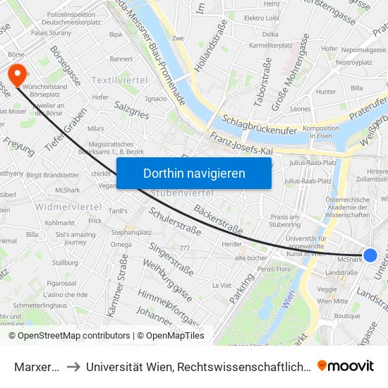 Marxergasse to Universität Wien, Rechtswissenschaftliche Fakultät (Juridicum) map