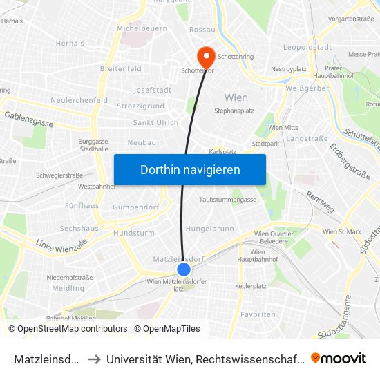 Matzleinsdorfer Platz to Universität Wien, Rechtswissenschaftliche Fakultät (Juridicum) map