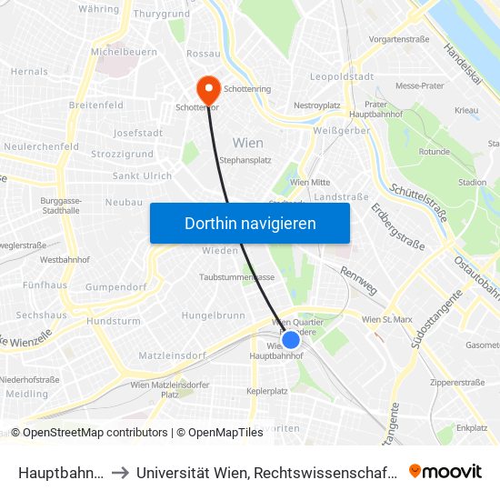 Hauptbahnhof Ost S to Universität Wien, Rechtswissenschaftliche Fakultät (Juridicum) map