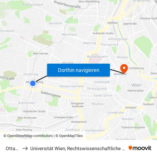 Ottakring to Universität Wien, Rechtswissenschaftliche Fakultät (Juridicum) map