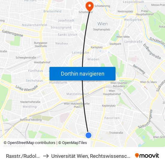 Raxstr./Rudolfshügelgasse to Universität Wien, Rechtswissenschaftliche Fakultät (Juridicum) map