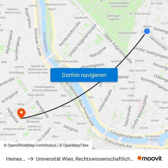 Heinestraße to Universität Wien, Rechtswissenschaftliche Fakultät (Juridicum) map