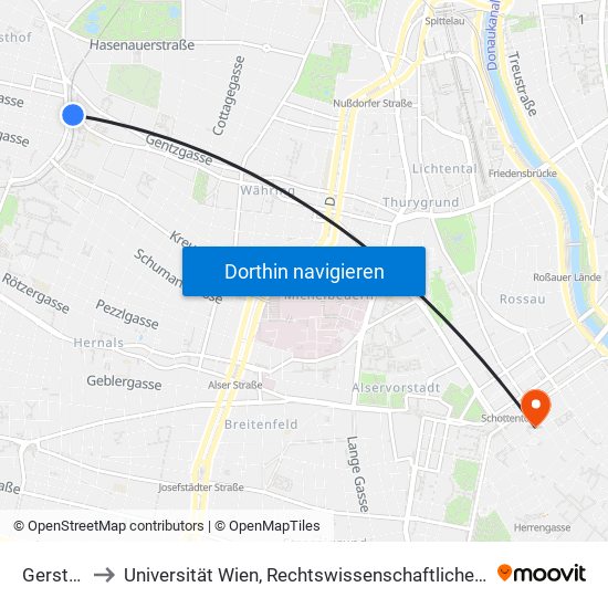 Gersthof S to Universität Wien, Rechtswissenschaftliche Fakultät (Juridicum) map