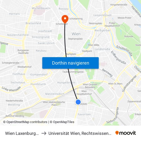 Wien Laxenburger Str./Gudrunstr. to Universität Wien, Rechtswissenschaftliche Fakultät (Juridicum) map
