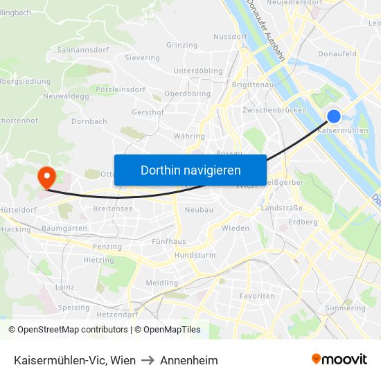 Kaisermühlen-Vic, Wien to Annenheim map