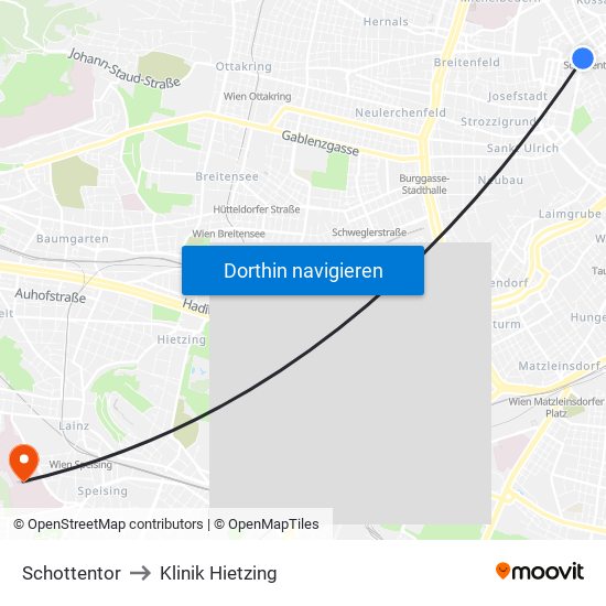 Schottentor to Klinik Hietzing map