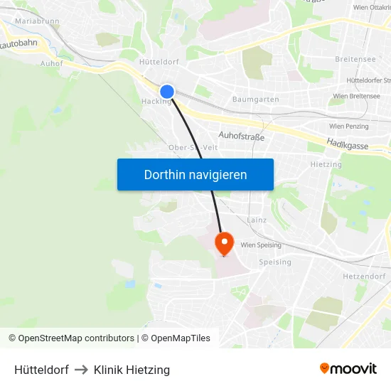 Hütteldorf to Klinik Hietzing map