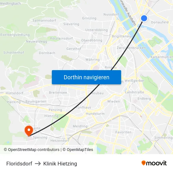 Floridsdorf to Klinik Hietzing map