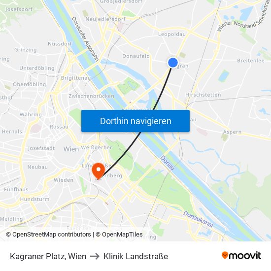 Kagraner Platz, Wien to Klinik Landstraße map