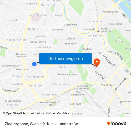 Zieglergasse, Wien to Klinik Landstraße map