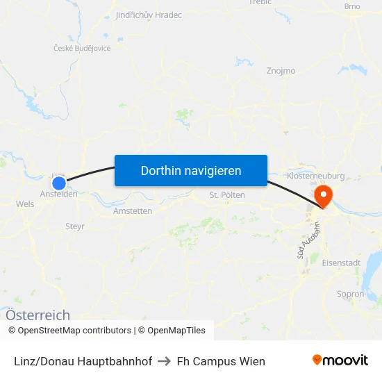 Linz/Donau Hauptbahnhof to Fh Campus Wien map