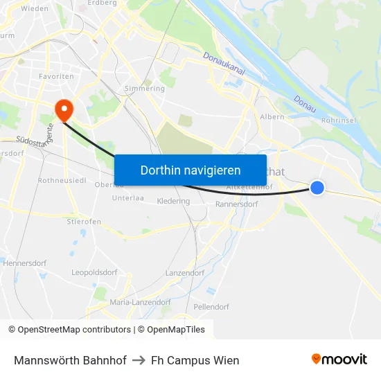 Mannswörth Bahnhof to Fh Campus Wien map
