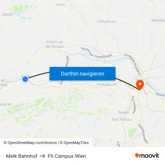 Melk Bahnhof to Fh Campus Wien map