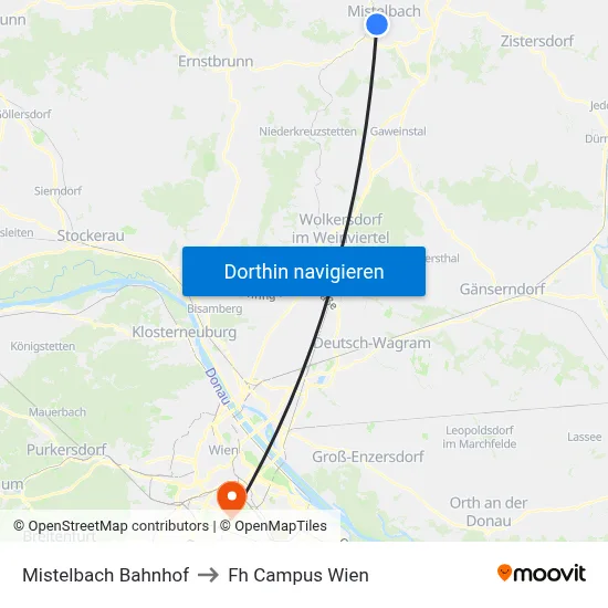 Mistelbach Bahnhof to Fh Campus Wien map