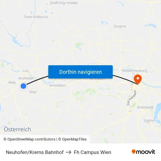 Neuhofen/Krems Bahnhof to Fh Campus Wien map