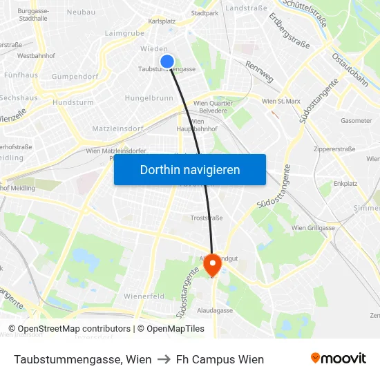 Taubstummengasse, Wien to Fh Campus Wien map
