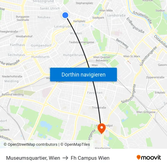 Museumsquartier, Wien to Fh Campus Wien map