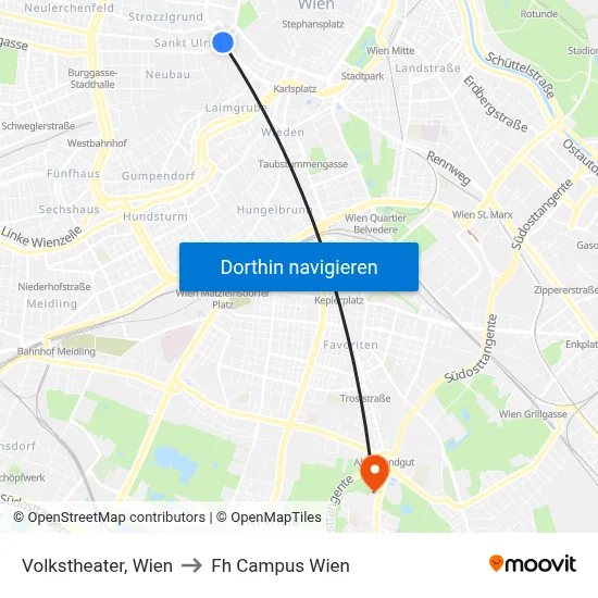 Volkstheater, Wien to Fh Campus Wien map