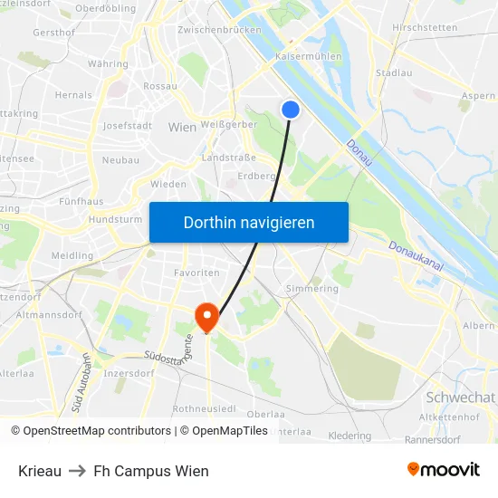 Krieau to Fh Campus Wien map