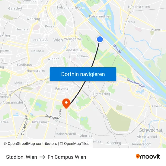 Stadion, Wien to Fh Campus Wien map