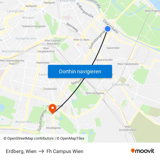 Erdberg, Wien to Fh Campus Wien map