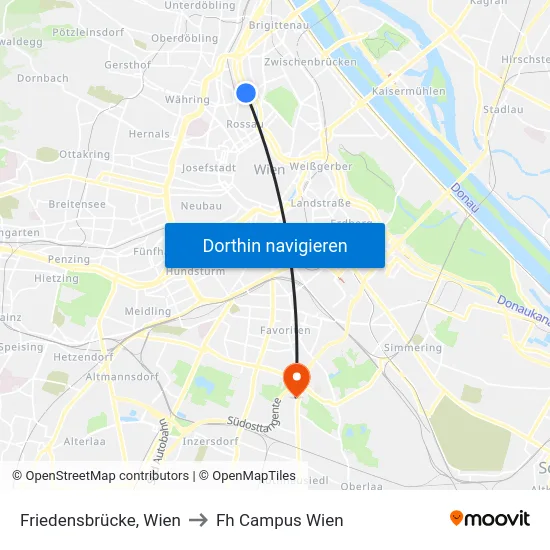 Friedensbrücke, Wien to Fh Campus Wien map
