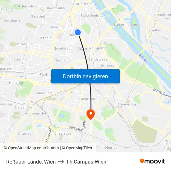Roßauer Lände, Wien to Fh Campus Wien map