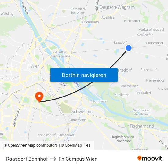 Raasdorf Bahnhof to Fh Campus Wien map