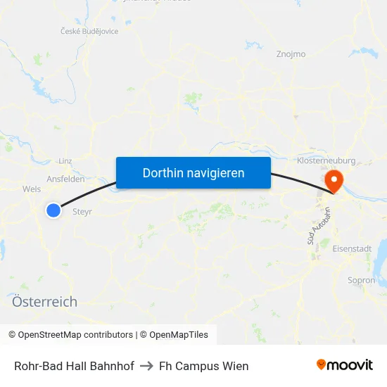 Rohr-Bad Hall Bahnhof to Fh Campus Wien map