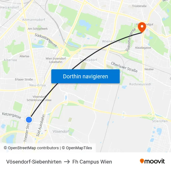 Vösendorf-Siebenhirten to Fh Campus Wien map