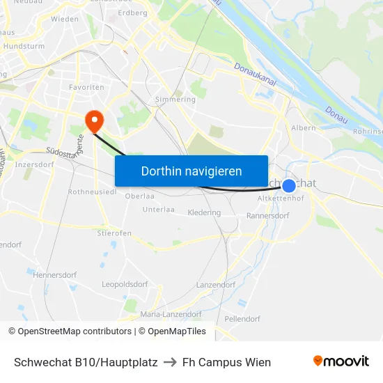 Schwechat B10/Hauptplatz to Fh Campus Wien map