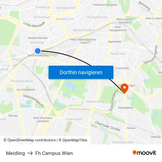 Meidling to Fh Campus Wien map