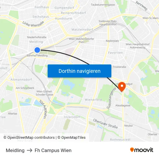 Meidling to Fh Campus Wien map