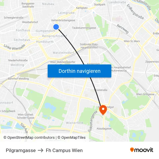 Pilgramgasse to Fh Campus Wien map