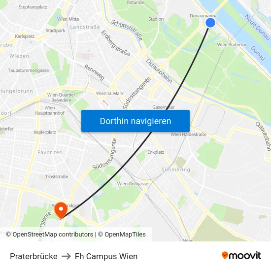 Praterbrücke to Fh Campus Wien map