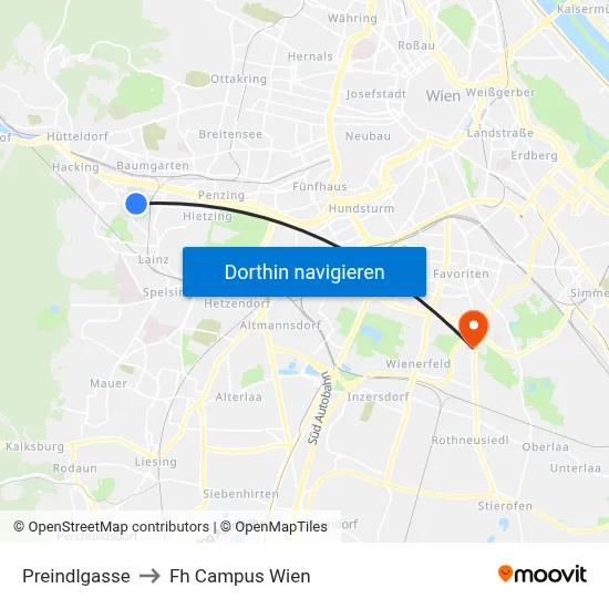 Preindlgasse to Fh Campus Wien map