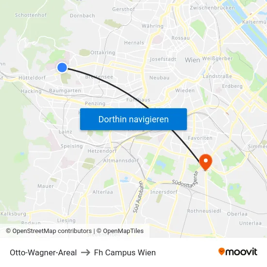 Otto-Wagner-Areal to Fh Campus Wien map