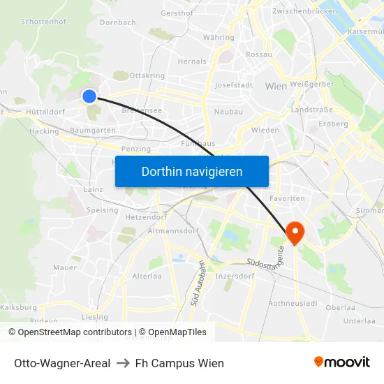 Otto-Wagner-Areal to Fh Campus Wien map