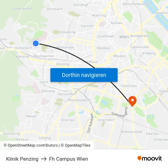 Klinik Penzing to Fh Campus Wien map