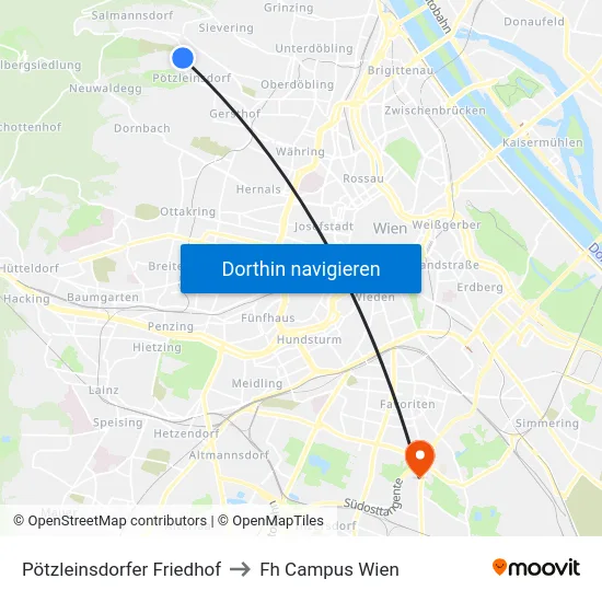 Pötzleinsdorfer Friedhof to Fh Campus Wien map