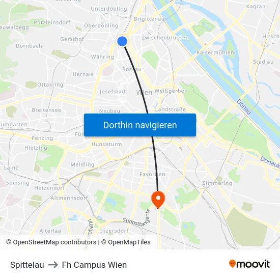 Spittelau to Fh Campus Wien map