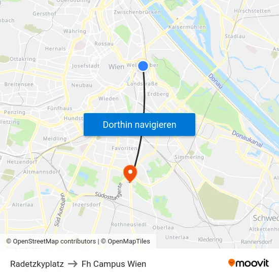 Radetzkyplatz to Fh Campus Wien map
