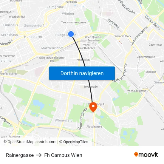 Rainergasse to Fh Campus Wien map