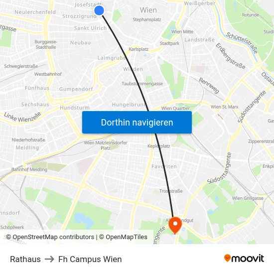 Rathaus to Fh Campus Wien map